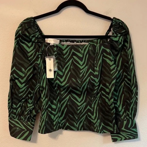 NEW Anthropologie Corey Lynn Calter Emerald Green Black Puff Statement Sleeve XS - Picture 7 of 11